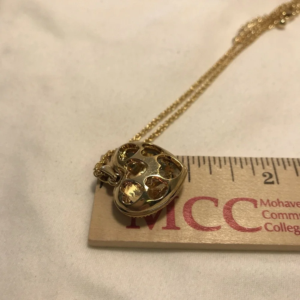 Vintage 2005 Pave‎ Ombre Rhinestone Heart Hold Tone Necklace Avon Cut-out 18